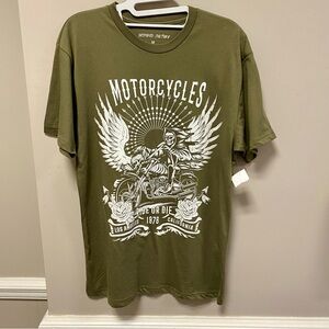 Inspired Culture Sz M Olive Green Motorcycles 🏍️ T Shirt Ride Or Die NWT